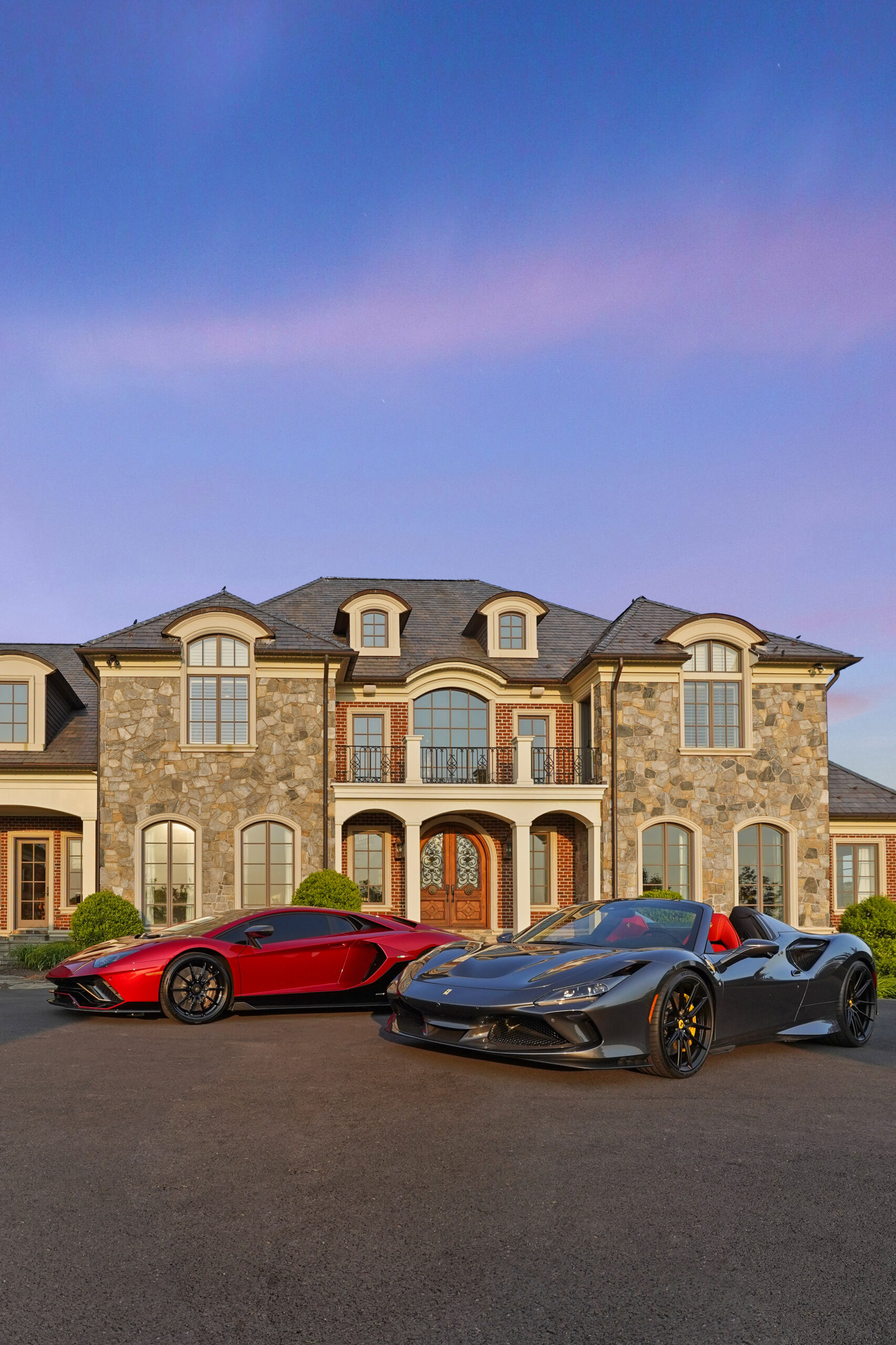 rich house with cars